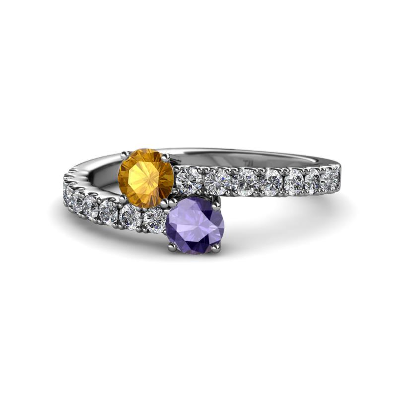 Delise 5.00mm Round Citrine and Iolite with Side Diamonds Bypass Ring 