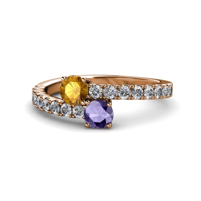 Delise 5.00mm Round Citrine and Iolite with Side Diamonds Bypass Ring 