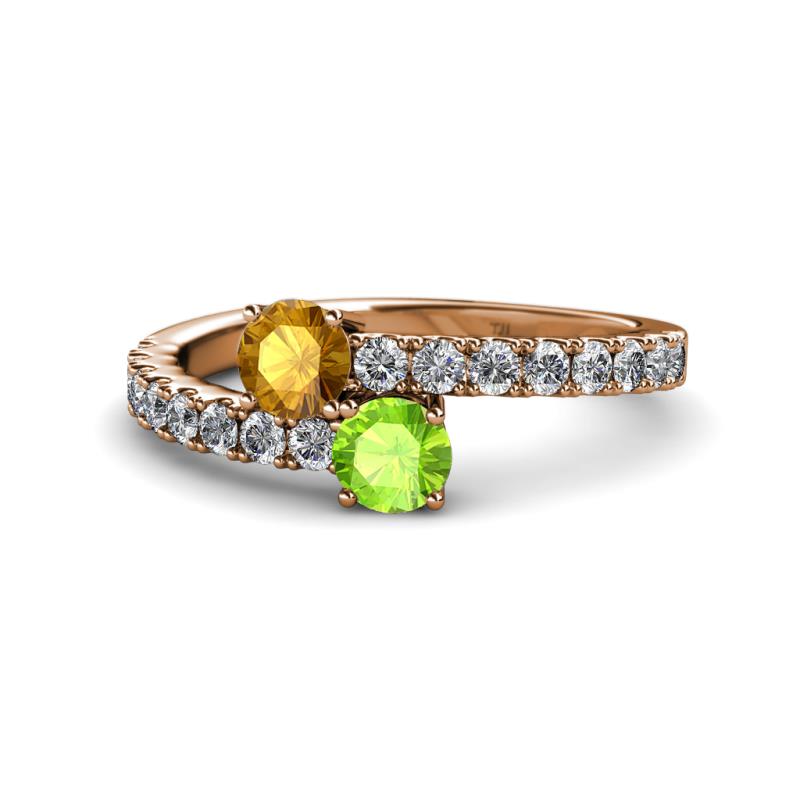 Delise 5.00mm Round Citrine and Peridot with Side Diamonds Bypass Ring 