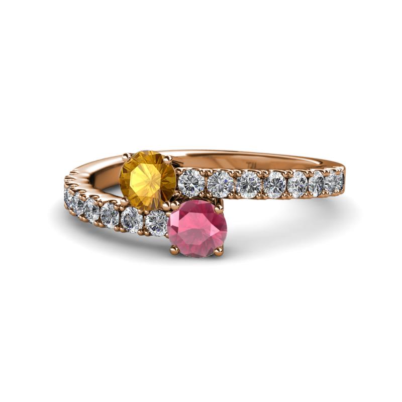 Delise 5.00mm Round Citrine and Rhodolite Garnet with Side Diamonds Bypass Ring 