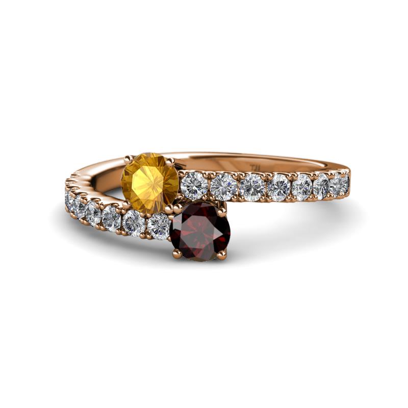 Delise 5.00mm Round Citrine and Red Garnet with Side Diamonds Bypass Ring 