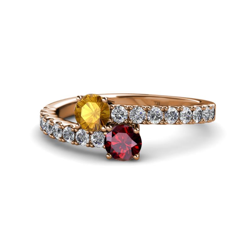 Delise 5.00mm Round Citrine and Ruby with Side Diamonds Bypass Ring 