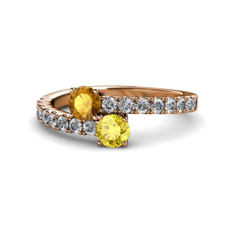 Delise 5.00mm Round Citrine and Yellow Sapphire with Side Diamonds Bypass Ring 