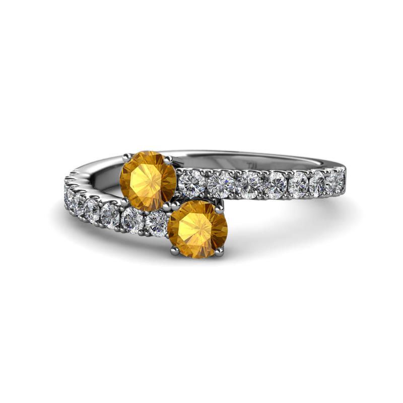 Delise 5.00mm Round Citrine with Side Diamonds Bypass Ring 