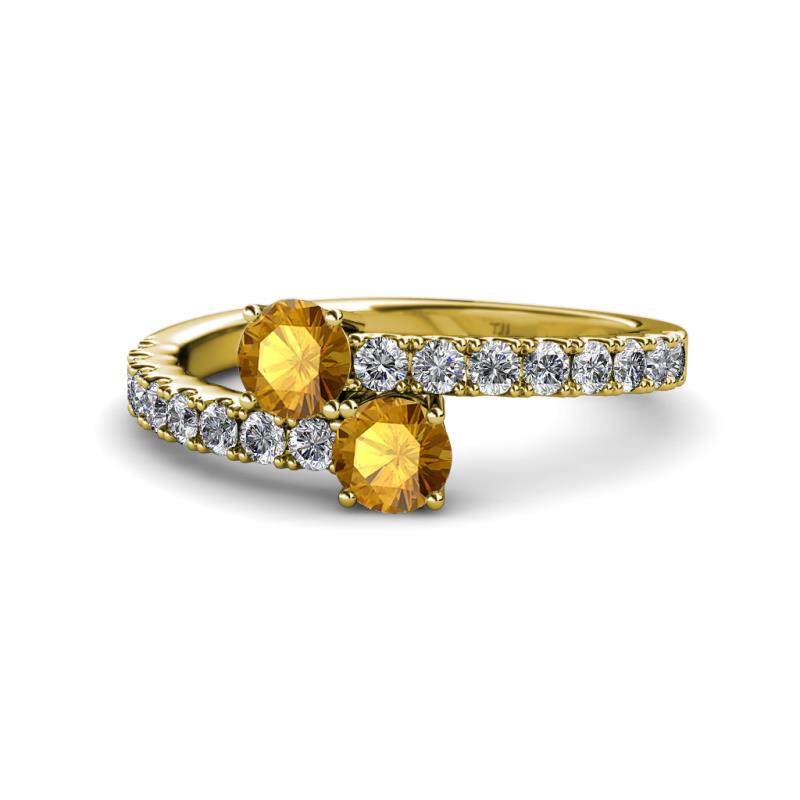 Delise 5.00mm Round Citrine with Side Diamonds Bypass Ring 