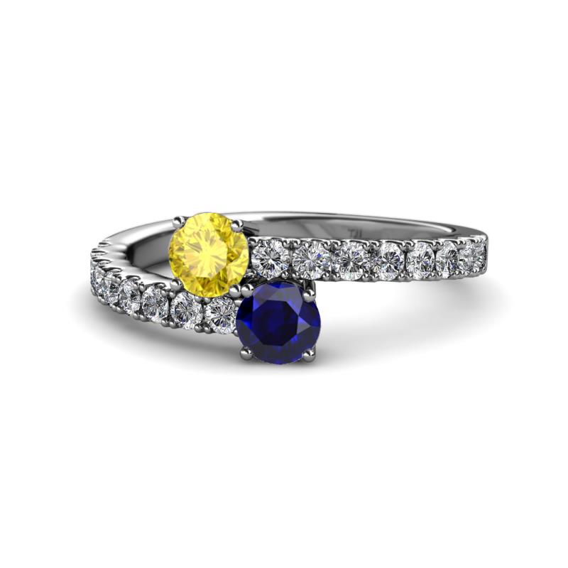 Delise 5.00mm Round Yellow and Blue Sapphire with Side Diamonds Bypass Ring 
