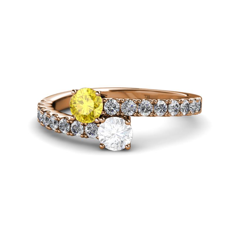 Delise 5.00mm Round Yellow and White Sapphire with Side Diamonds Bypass Ring 