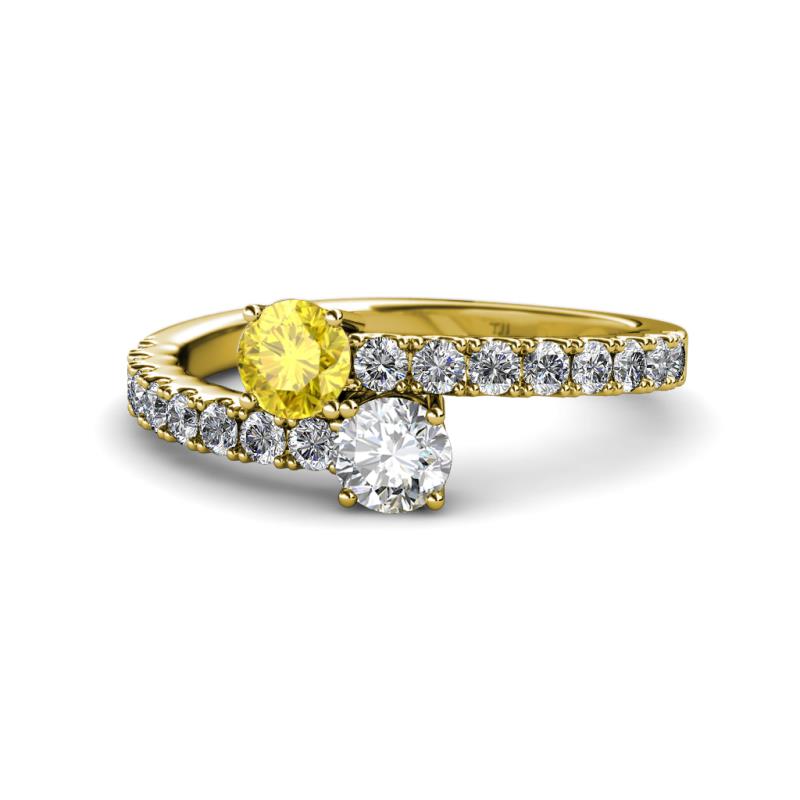 Delise 5.00mm Round Yellow Sapphire and Diamond with Side Diamonds Bypass Ring 