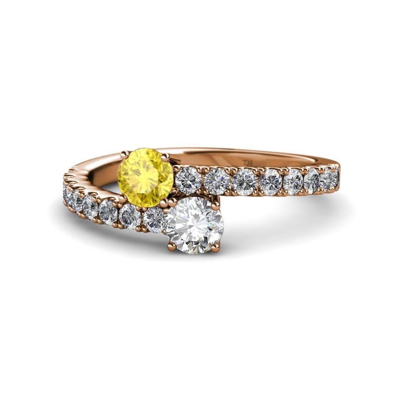 Delise 5.00mm Round Yellow Sapphire and Diamond with Side Diamonds Bypass Ring 