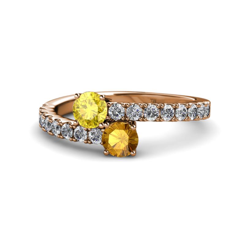 Delise 5.00mm Round Yellow Sapphire and Citrine with Side Diamonds Bypass Ring 