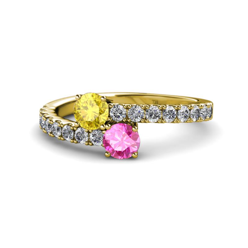 Delise 5.00mm Round Yellow and Pink Sapphire with Side Diamonds Bypass Ring 