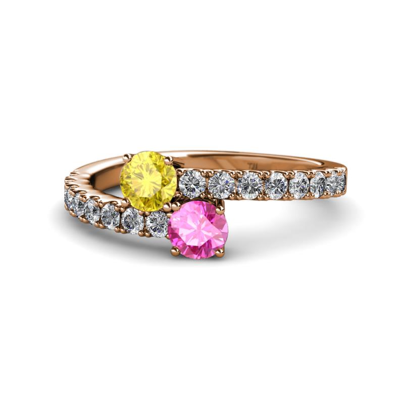 Delise 5.00mm Round Yellow and Pink Sapphire with Side Diamonds Bypass Ring 
