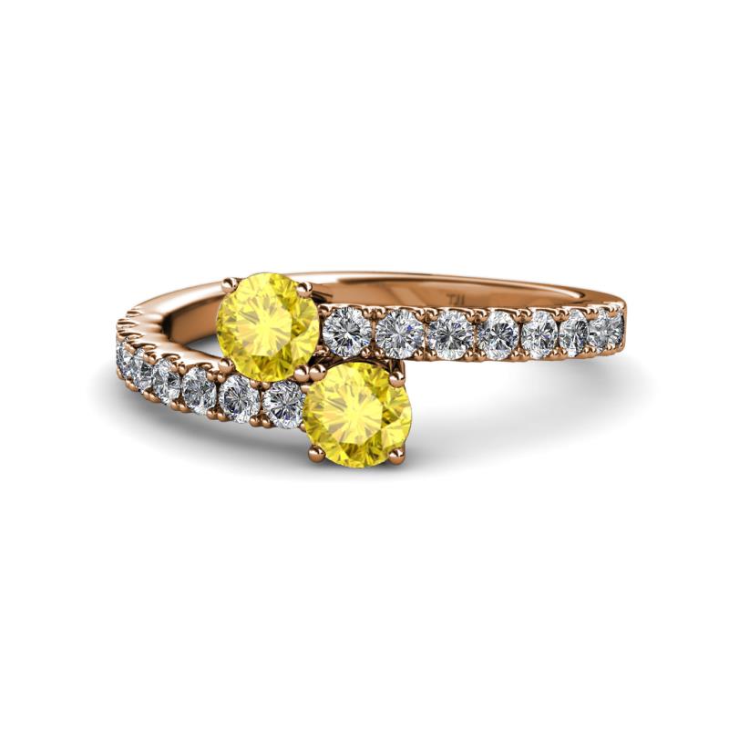 Delise 5.00mm Round Yellow Sapphire with Side Diamonds Bypass Ring 