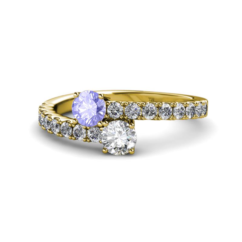 Delise 5.00mm Round Tanzanite and Diamond with Side Diamonds Bypass Ring 