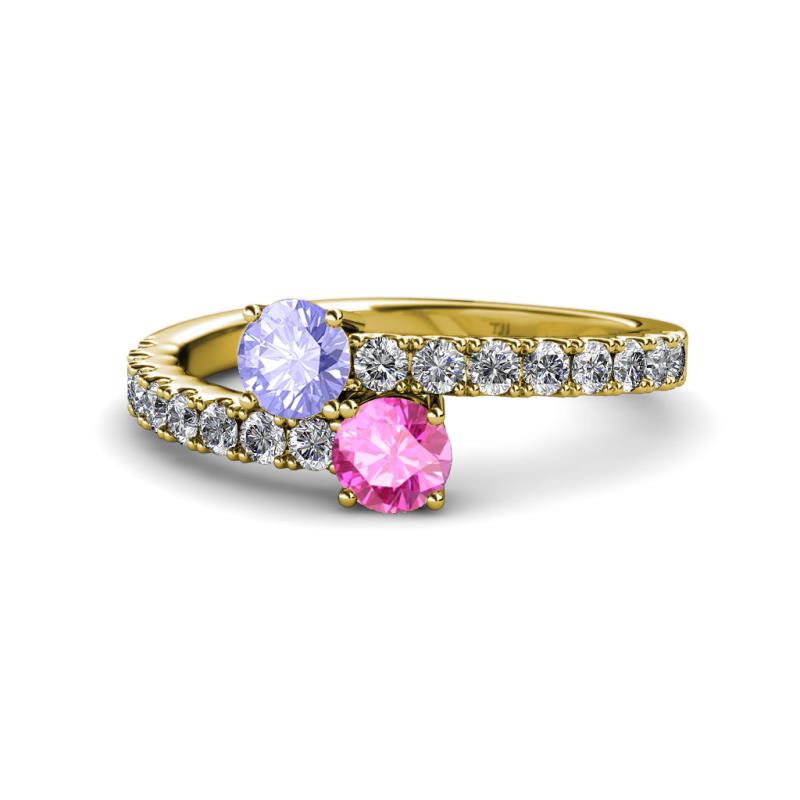 Delise 5.00mm Round Tanzanite and Pink Sapphire with Side Diamonds Bypass Ring 