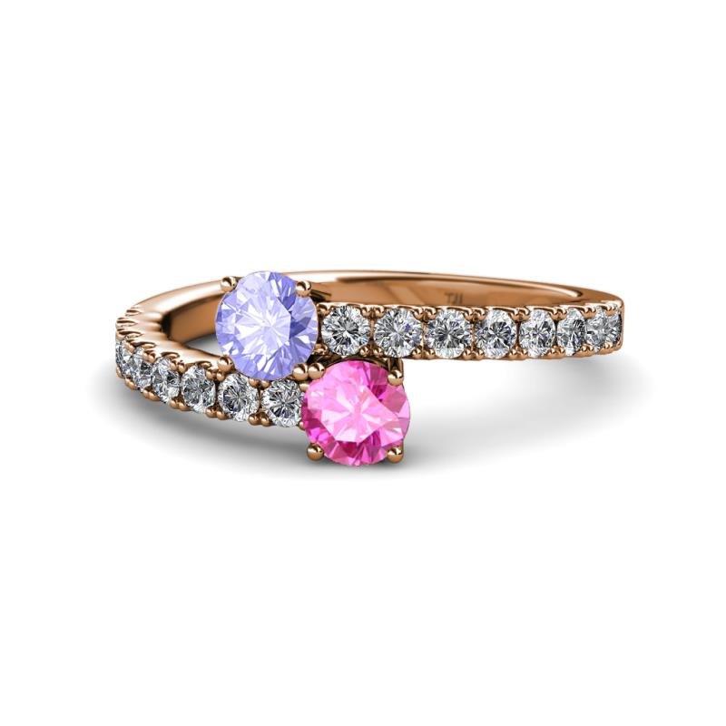 Delise 5.00mm Round Tanzanite and Pink Sapphire with Side Diamonds Bypass Ring 