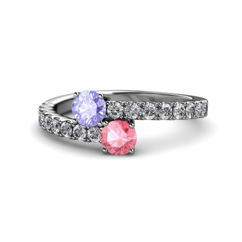 Delise 5.00mm Round Tanzanite and Pink Tourmaline with Side Diamonds Bypass Ring 