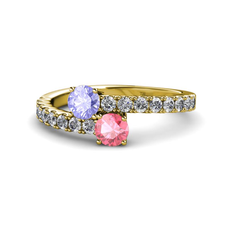 Delise 5.00mm Round Tanzanite and Pink Tourmaline with Side Diamonds Bypass Ring 