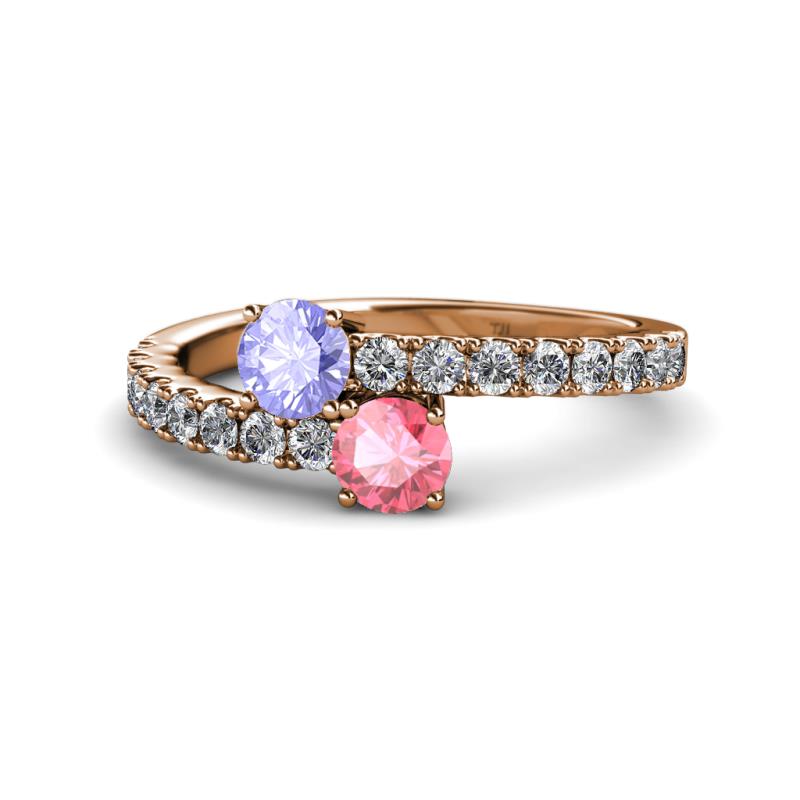 Delise 5.00mm Round Tanzanite and Pink Tourmaline with Side Diamonds Bypass Ring 