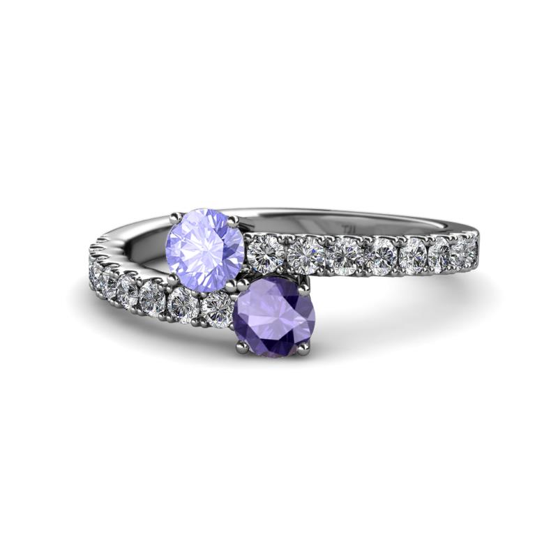 Delise 5.00mm Round Tanzanite and Iolite with Side Diamonds Bypass Ring 