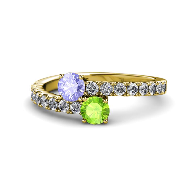 Delise 5.00mm Round Tanzanite and Peridot with Side Diamonds Bypass Ring 