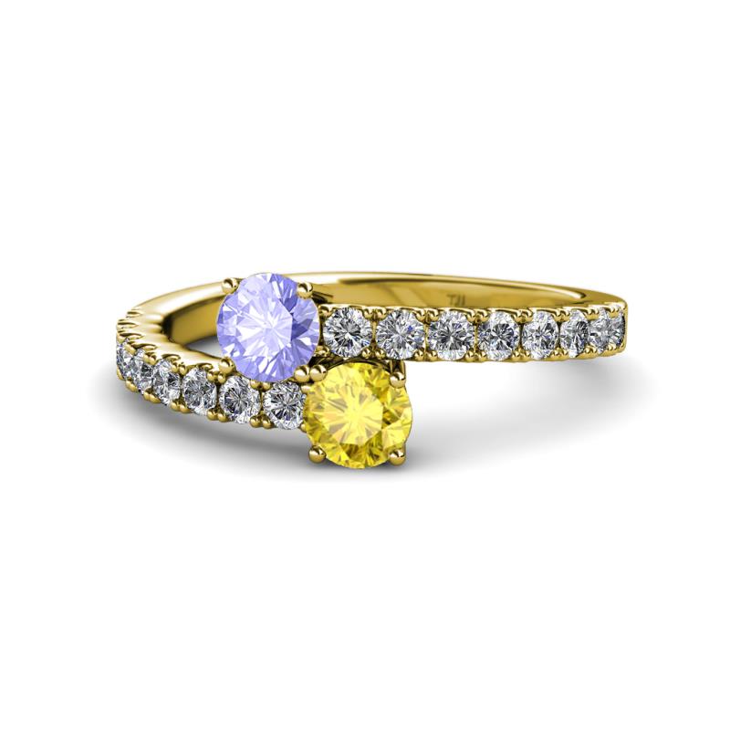 Delise 5.00mm Round Tanzanite and Yellow Sapphire with Side Diamonds Bypass Ring 