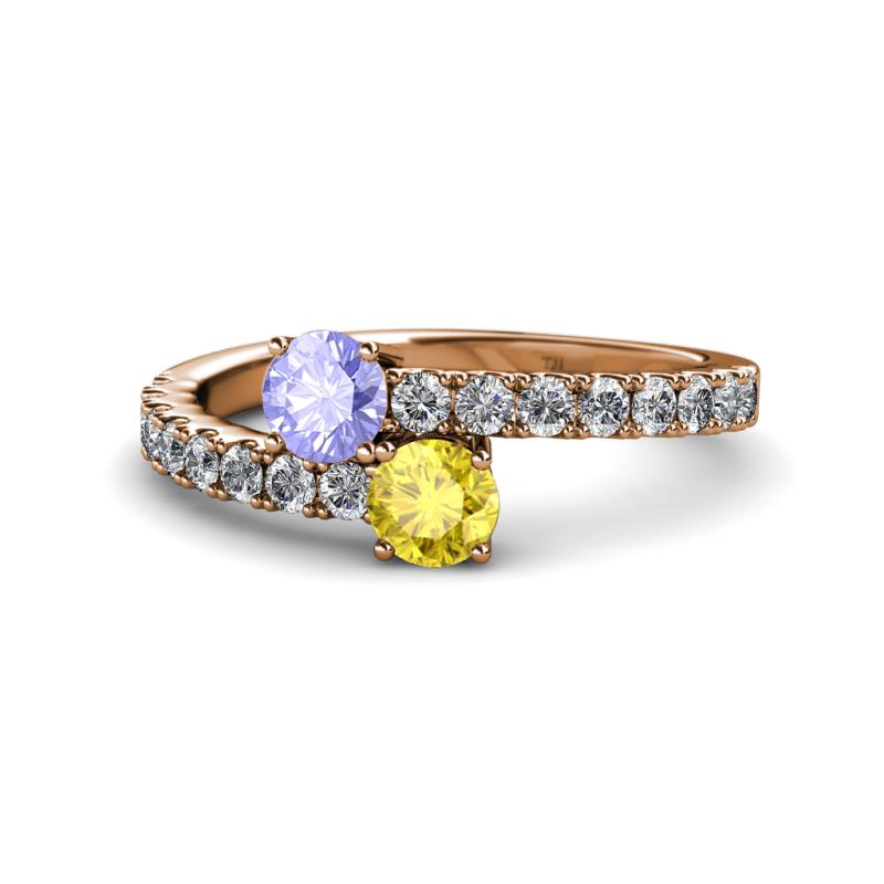 Delise 5.00mm Round Tanzanite and Yellow Sapphire with Side Diamonds Bypass Ring 