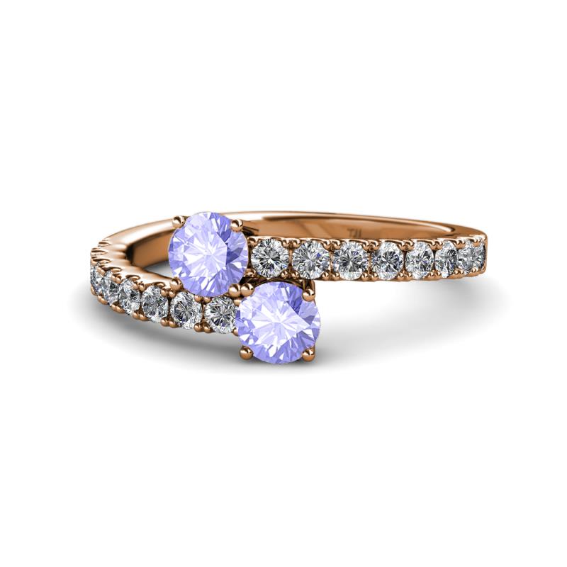 Delise 5.00mm Round Tanzanite with Side Diamonds Bypass Ring 