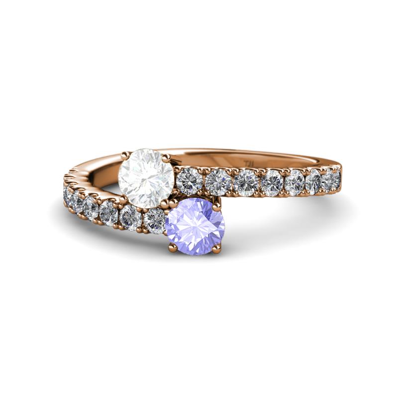 Delise 5.00mm Round White Sapphire and Tanzanite with Side Diamonds Bypass Ring 