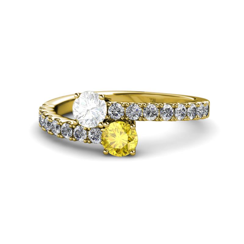 Delise 5.00mm Round White and Yellow Sapphire with Side Diamonds Bypass Ring 