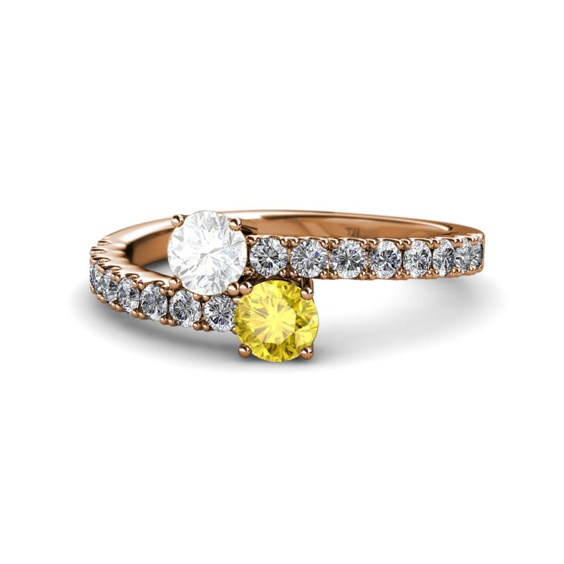 Delise 5.00mm Round White and Yellow Sapphire with Side Diamonds Bypass Ring 