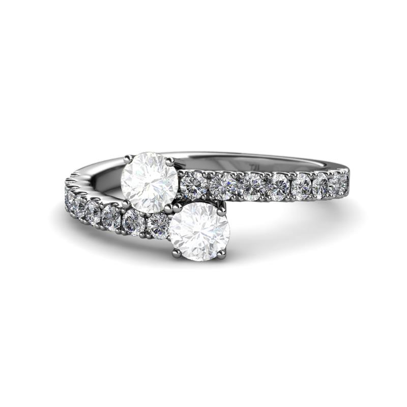 Delise 5.00mm Round White Sapphire with Side Diamonds Bypass Ring 