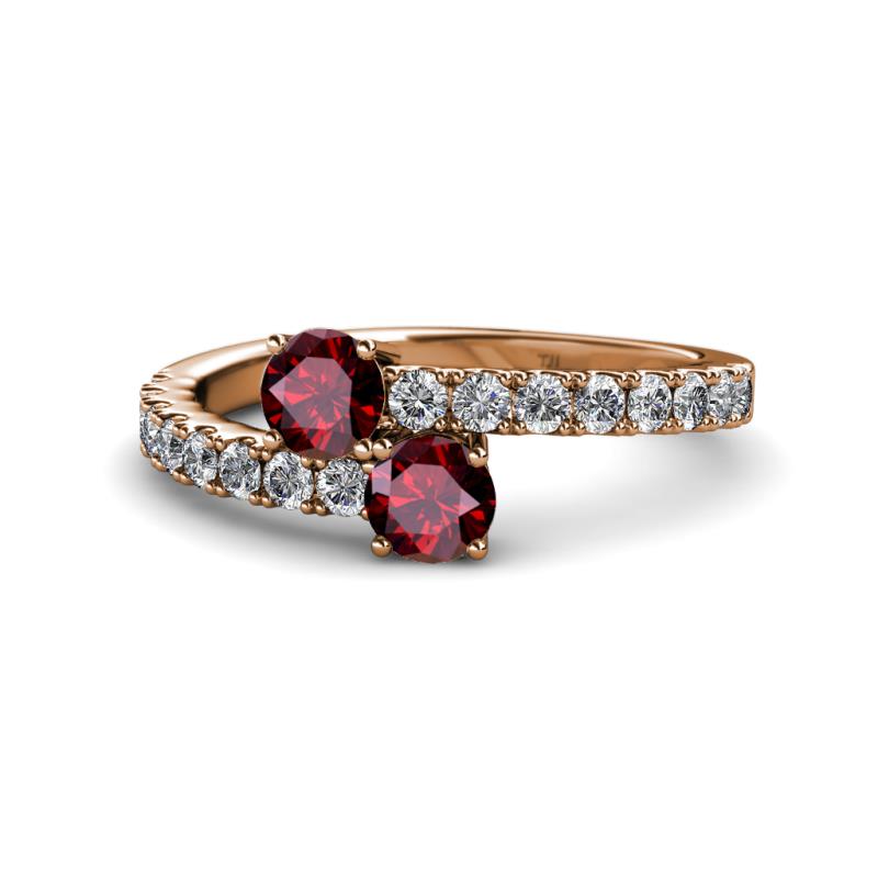 Delise 5.00mm Round Ruby with Side Diamonds Bypass Ring 