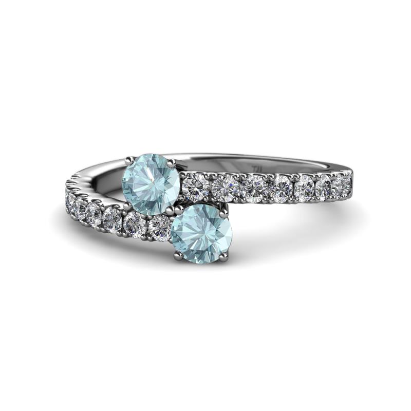 Delise 5.00mm Round Aquamarine with Side Diamonds Bypass Ring 