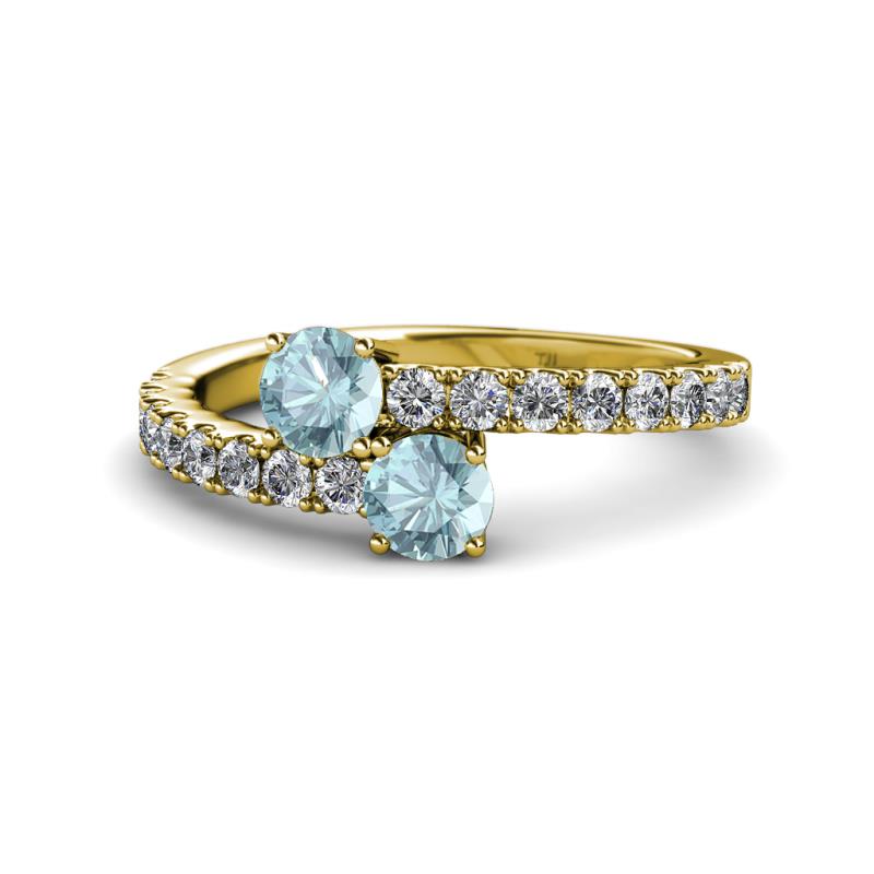 Delise 5.00mm Round Aquamarine with Side Diamonds Bypass Ring 
