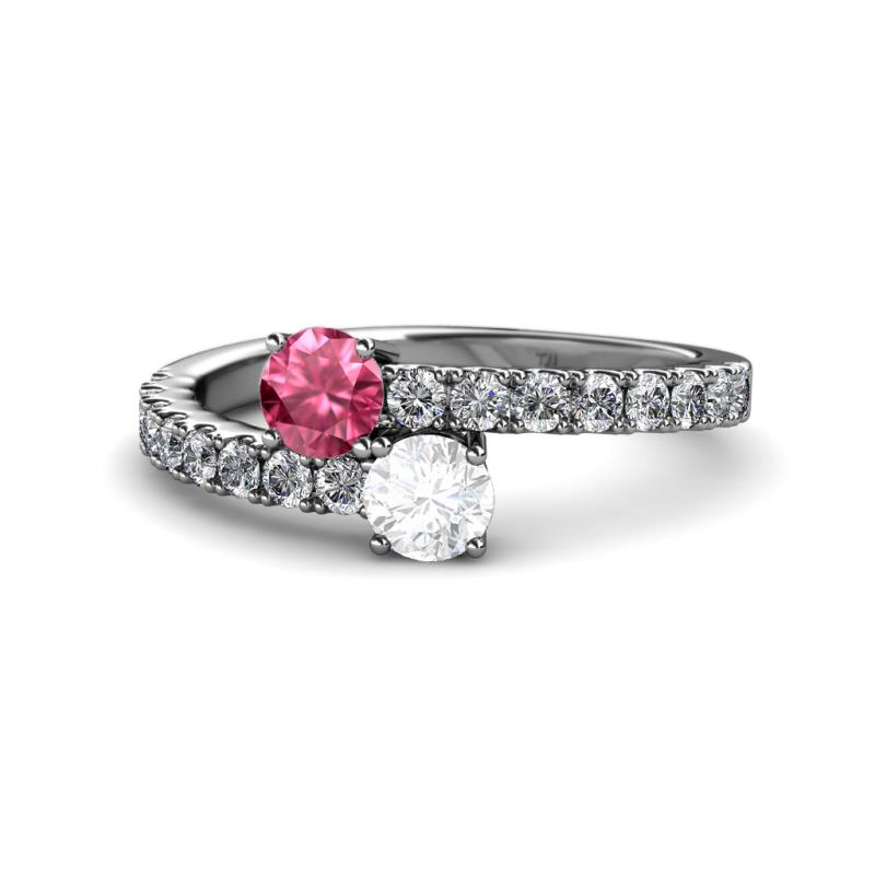 Delise 5.00mm Round Pink Tourmaline and White Sapphire with Side Diamonds Bypass Ring 