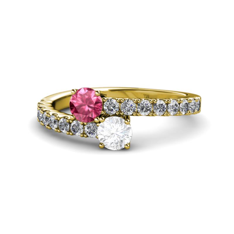 Delise 5.00mm Round Pink Tourmaline and White Sapphire with Side Diamonds Bypass Ring 