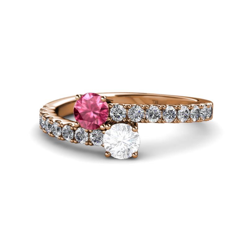 Delise 5.00mm Round Pink Tourmaline and White Sapphire with Side Diamonds Bypass Ring 