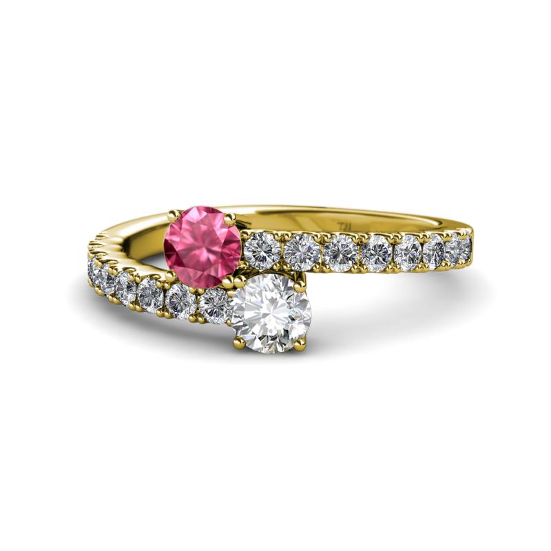 Delise 5.00mm Round Pink Tourmaline and Diamond with Side Diamonds Bypass Ring 