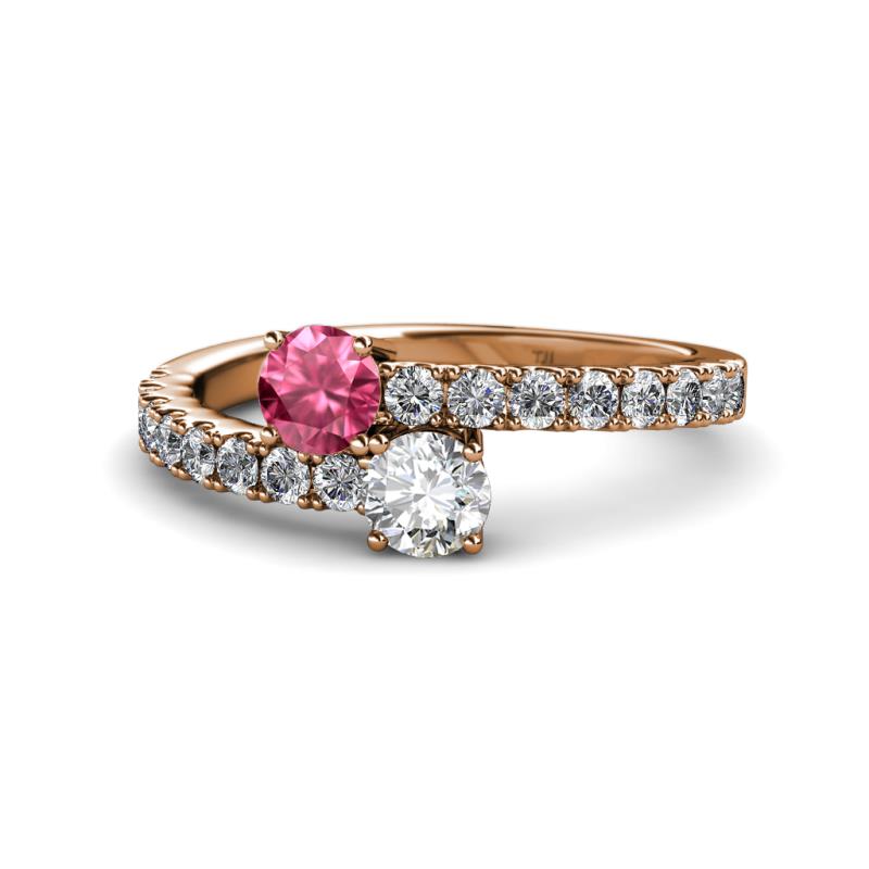 Delise 5.00mm Round Pink Tourmaline and Diamond with Side Diamonds Bypass Ring 