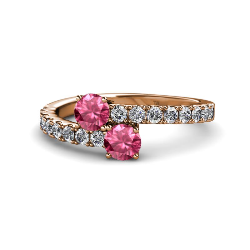 Delise 5.00mm Round Pink Tourmaline with Side Diamonds Bypass Ring 