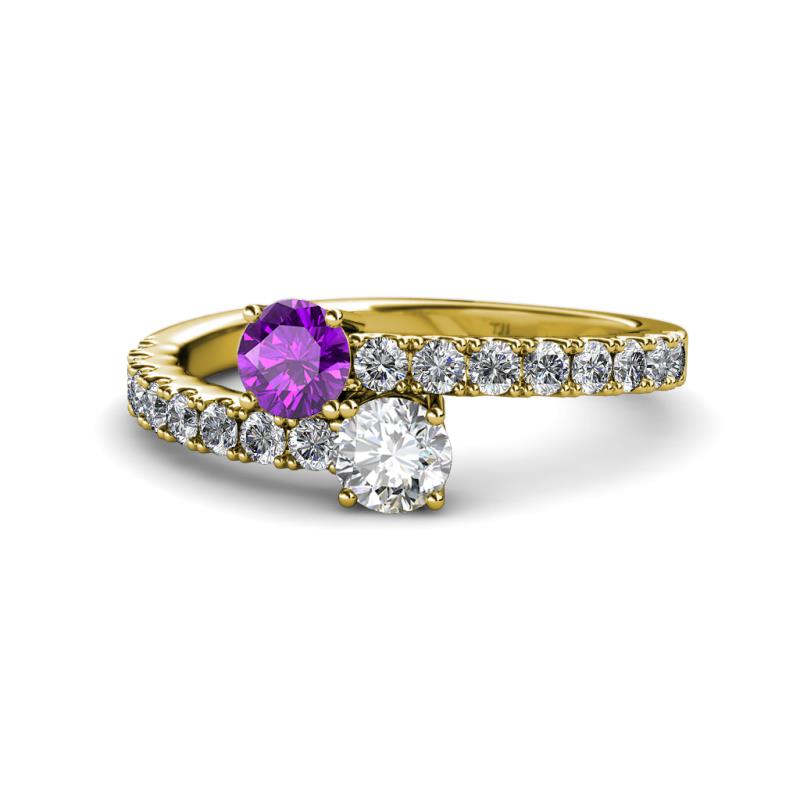 Delise 5.00mm Round Amethyst and Diamond with Side Diamonds Bypass Ring 