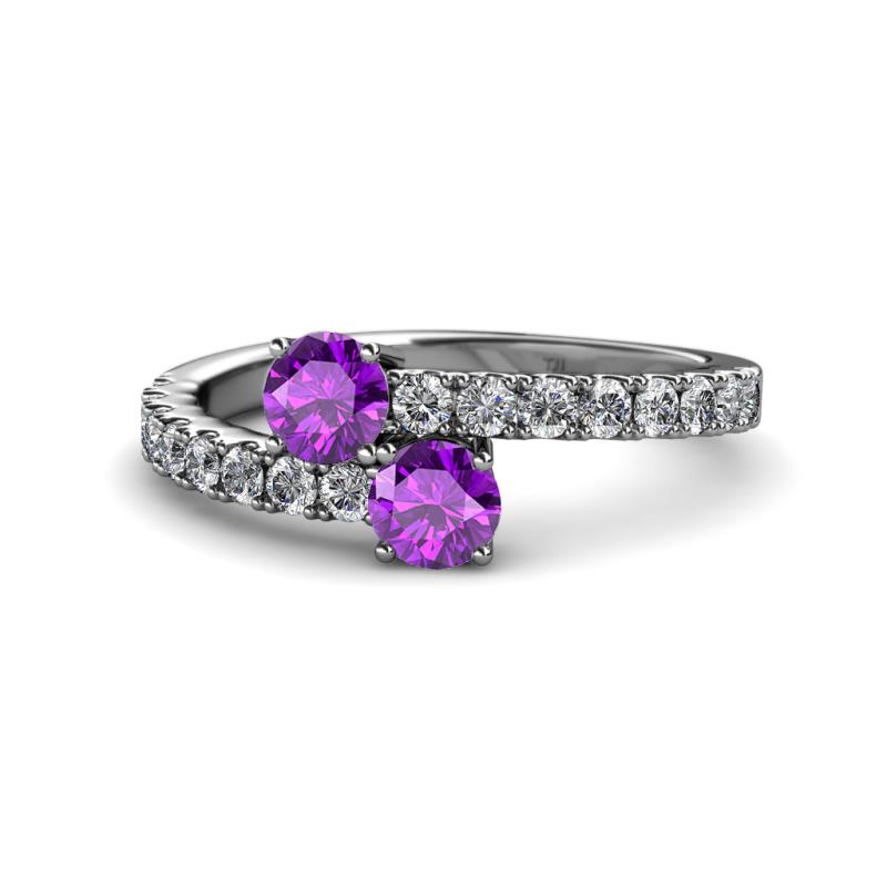 Delise 5.00mm Round Amethyst with Side Diamonds Bypass Ring 