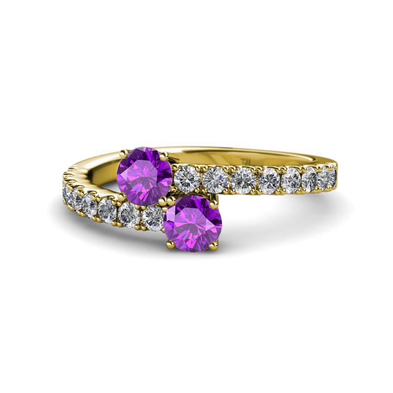 Delise 5.00mm Round Amethyst with Side Diamonds Bypass Ring 