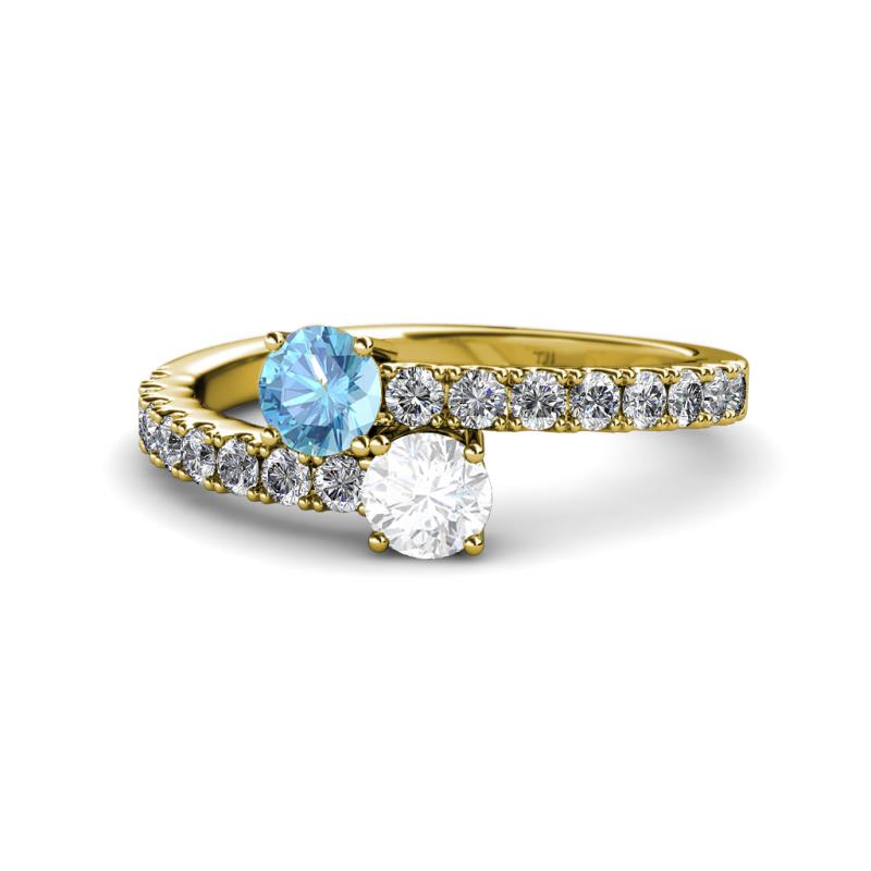 Delise 5.00mm Round Blue Topaz and White Sapphire with Side Diamonds Bypass Ring 