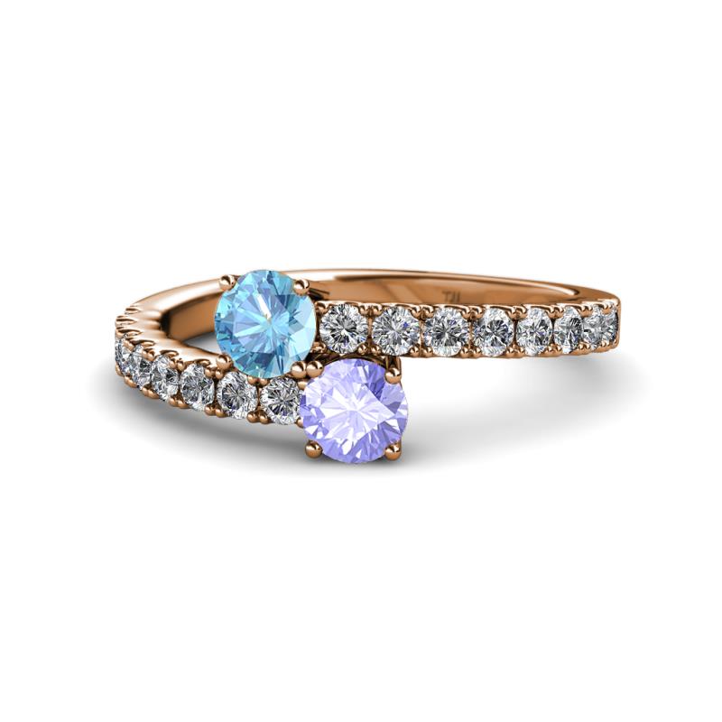 Delise 5.00mm Round Blue Topaz and Tanzanite with Side Diamonds Bypass Ring 