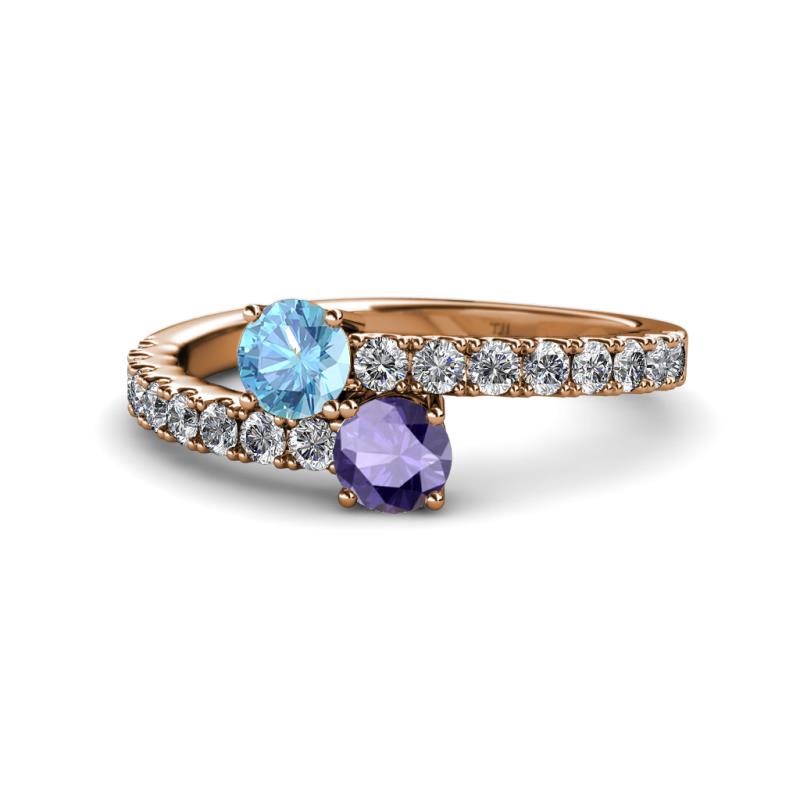 Delise 5.00mm Round Blue Topaz and Iolite with Side Diamonds Bypass Ring 