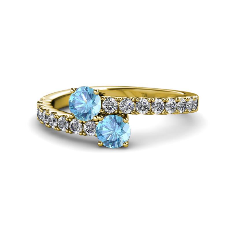 Delise 5.00mm Round Blue Topaz with Side Diamonds Bypass Ring 