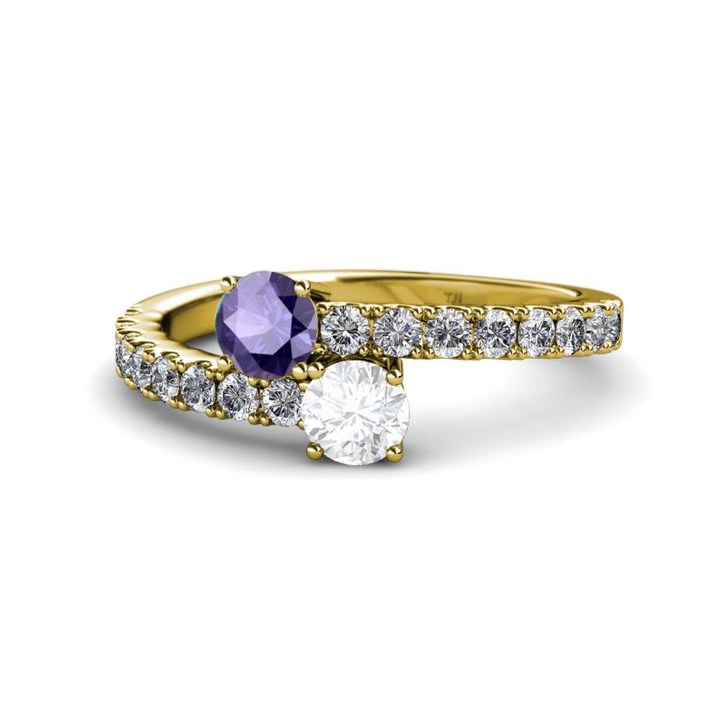 Delise 5.00mm Round Iolite and White Sapphire with Side Diamonds Bypass Ring 