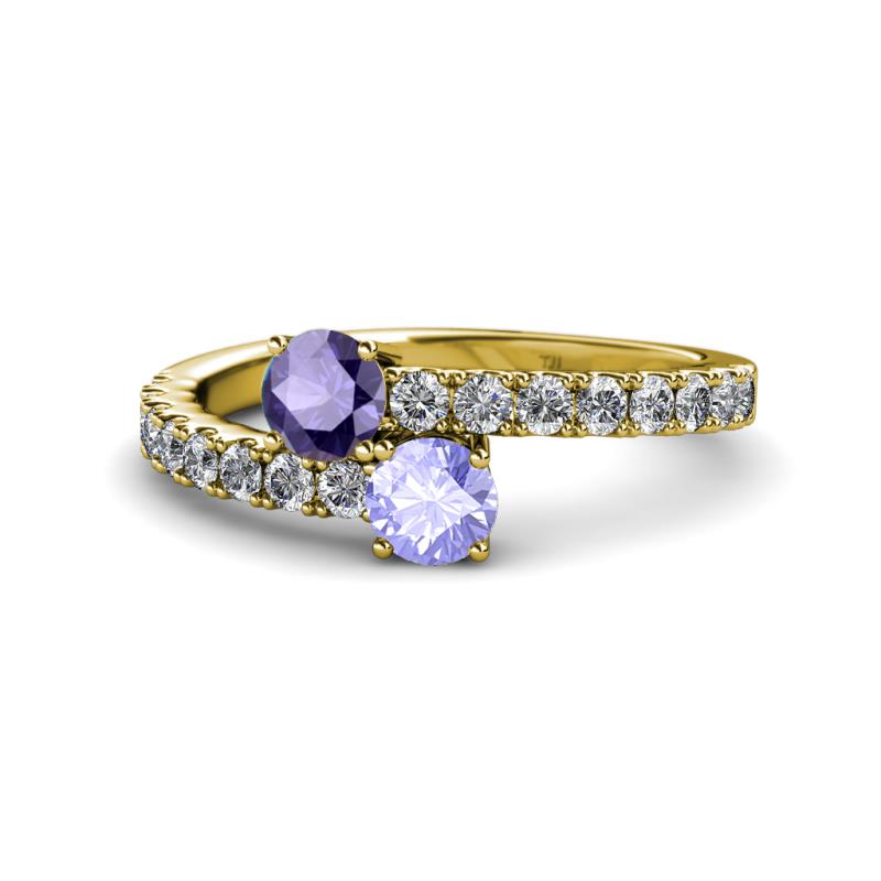 Delise 5.00mm Round Iolite and Tanzanite with Side Diamonds Bypass Ring 